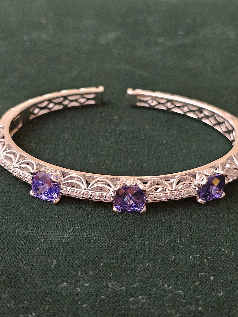 Tacori Sterling Silver Amethyst And CZ925 Crescent Designed Hinged Cuff Bracelet